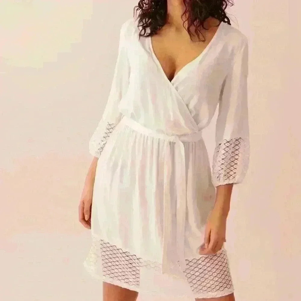 NWT Long Sleeve White Dress with Crochet Detail  XXL
